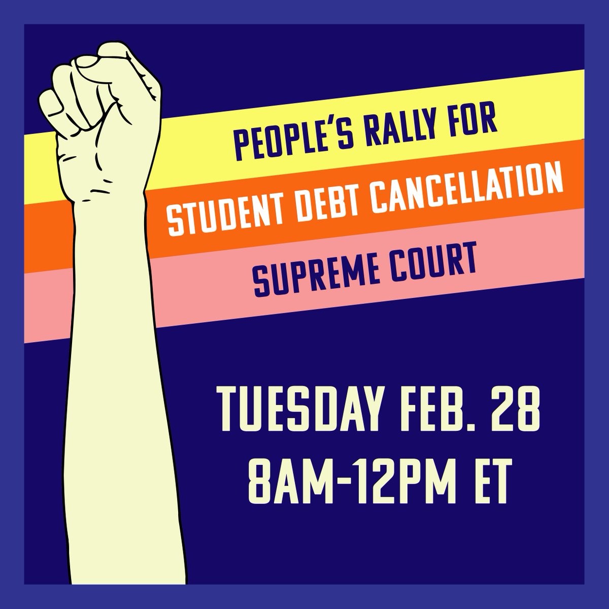 Student debt cancellation is legal, just, and necessary. That’s why I’m going to the Peoples Rally for Student Debt Cancellation on 2/28 in front of #SCOTUS. Join us! ow.ly/vLg750MTKF1