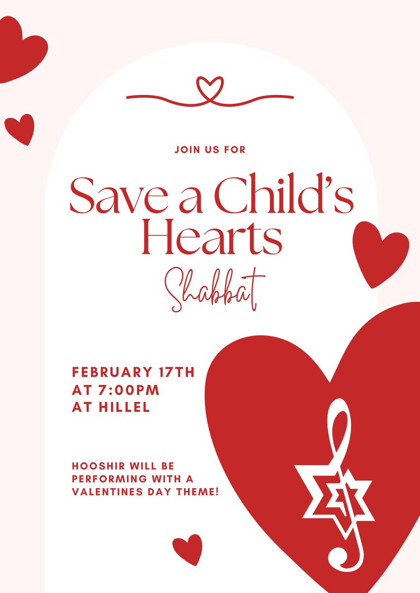 Hey Hooshir fans! We will be performing this Friday, February 17th, at Hillel for their “Save a Child’s Hearts Shabbat.” Come enjoy a fun Valentine’s themed performance!