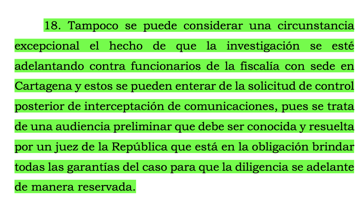 alfesac's tweet photo. Control posterior de interceptaciones. Ni la ubicación territorial de la Fiscalía ni la sospecha que en la ciudad donde ocurrieron los hechos la información pueda filtrarse, son razones válidas para afectar el factor territorial respecto del juez de Gtías para control posterior. https://t.co/zZ2OL87l1Y