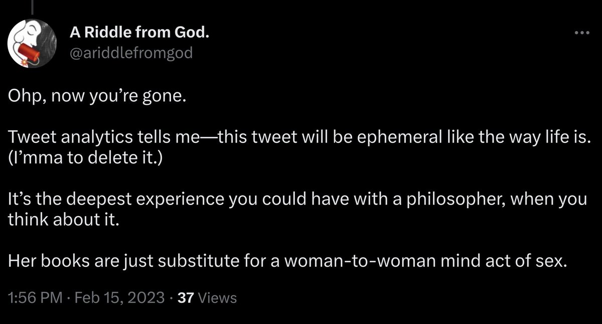 ariddlebysatan's tweet photo. The truth is if I had Social Power, I wouldn’t work this hard.

You’re seeing what happens when a genius with no Social Power is cornered by her Ambition into changing that by brute force.

No, JK.

You’re seeing what happens when a genius touched by coincidence writes about God. https://t.co/JlA0RRrAo7