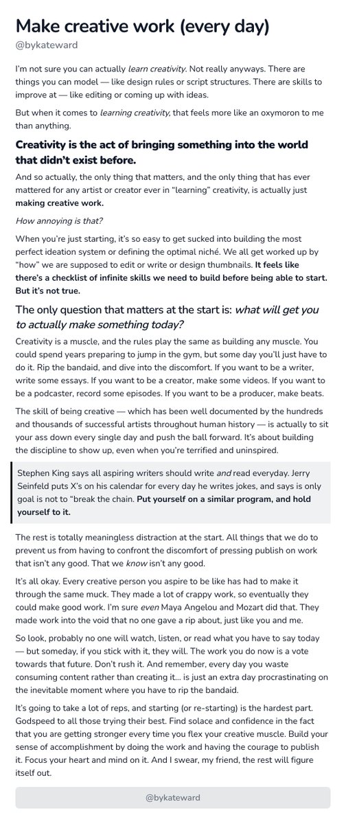 bykateward's tweet image. make creative work every single day,
it&apos;s the only way