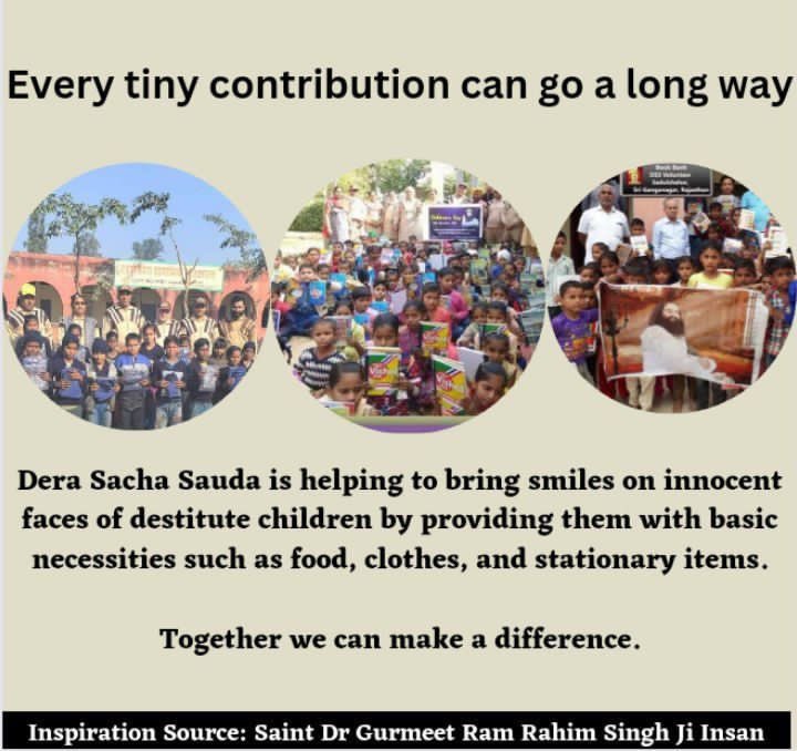 Taashu_chauhan's tweet photo. Let us become someones helping hand. And Provide basic things to underprivileged children and serve mankind. With the Inspiration of Saint Gurmeet Ram Rahim Ji, Dera Sacha Sauda volunteers provide stationary, books, &amp; clothes to needy children and give #GiftOfSmile to them. https://t.co/YRa1k1Naij