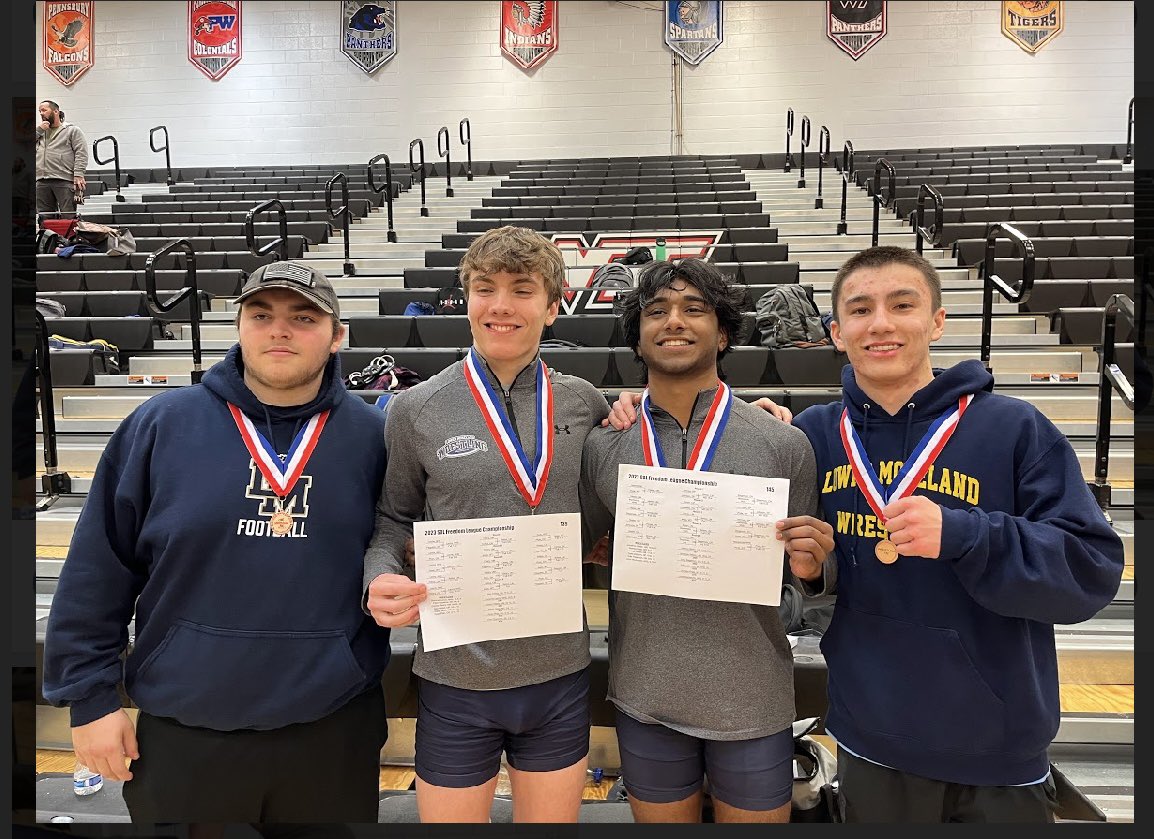 Leaving the SOL Freedom Championships with some hardware.         Alex Kebuz - 1st at 139lb.                          Josh Simon - 1st at 145lb.                            Shakhrizod Pulatov - 3rd at 133lb.            Matteo Fiocca - 3rd at 285lb <a href="/LMTSDAthletics/">Lower Moreland Athletics</a>