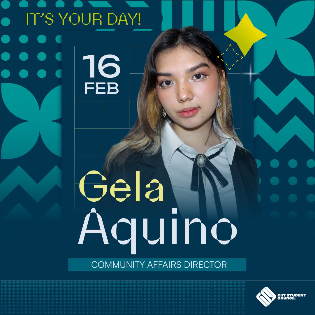 theciitsc's tweet photo. To one of our longest running and most dedicated project manager, officer, and leader, we greet our Vice President Angela Mae Aquino a happy birthday! 🎂🥳

May all your hopes and wishes be fulfilled because you deserve it so much🙏🎊

#HappyGelaDay
#CIITStudentCouncil2023 https://t.co/ZNHB3w0qS8