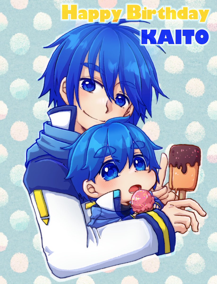 kaito (vocaloid) food blue hair blue eyes multiple boys male focus 2boys ice cream  illustration images