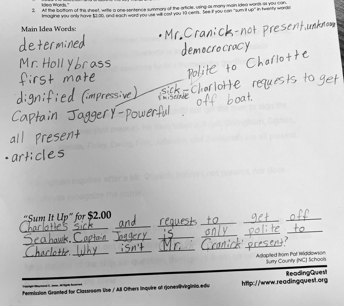 MrsNellyGWC's tweet photo. $2 summaries are worth their weight in gold! 🌟 Engagement, critical thinking, and problem solving with fifth grade readers!  🙌🏼 #wearecarver #learningisfun https://t.co/uSZQR2UHL3