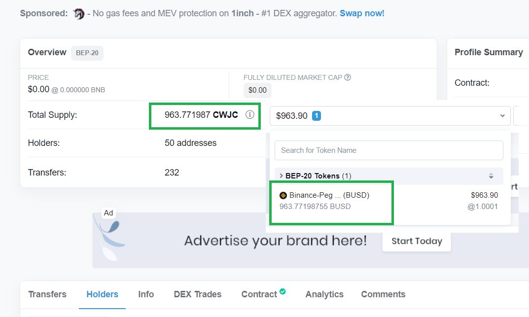 $cwjc Fully backed; Every mint is backed by $busd.