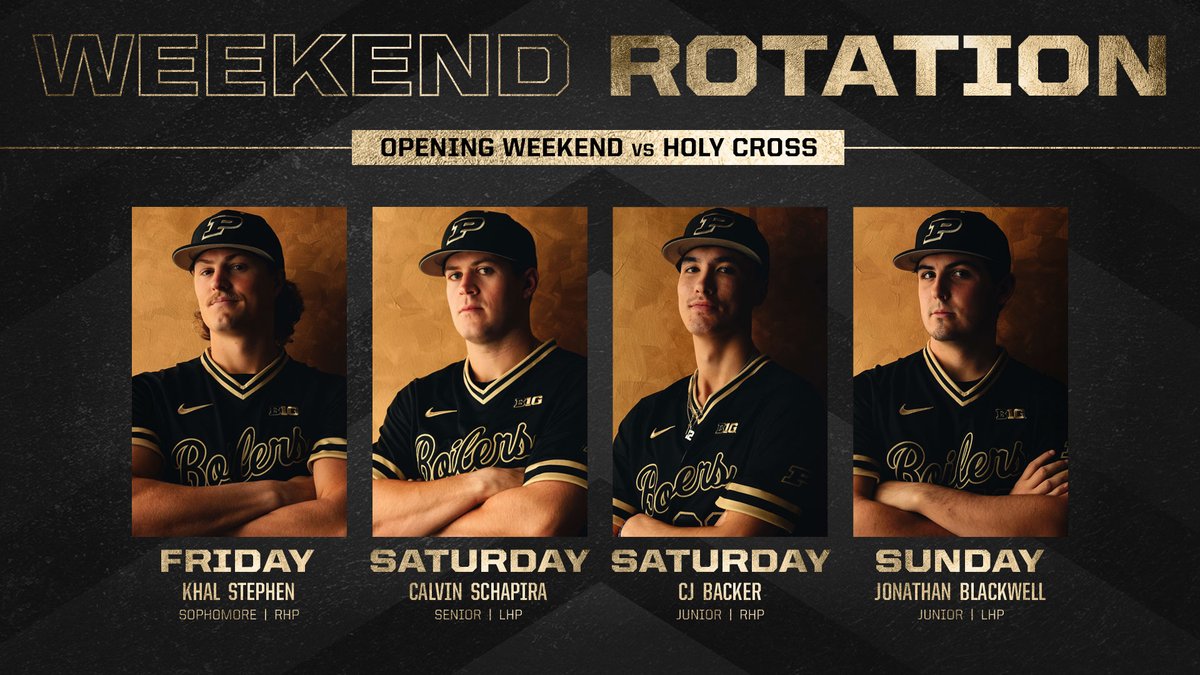 💪 Takin' the Ball for the First Weekend ⚾️

Excited to see this quartet on the mound in Sugar Land. #BoilerUp 

⬇️ Weekend Rotation Notables ⬇️