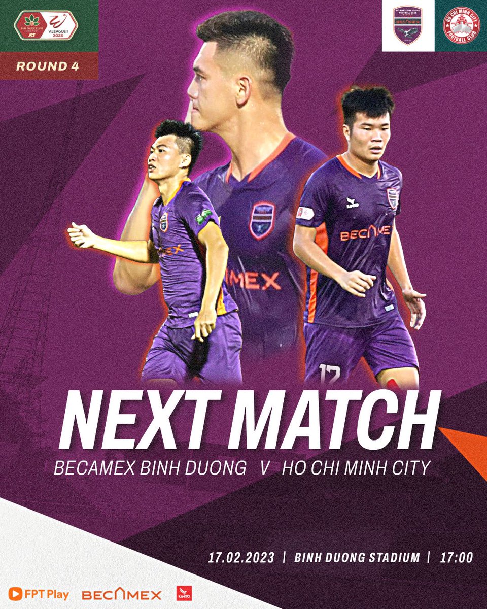 BecamexHCMCFC's tweet photo. 𝑵 𝑬 𝑿 𝑻  𝑴 𝑨 𝑻 𝑪 𝑯 | 🦅💜

#BecamexIDCVietnam #Kamito #FPTPlay
#BecamexBinhDuongFC
#VLeague2023 https://t.co/1i1BlR4JLI