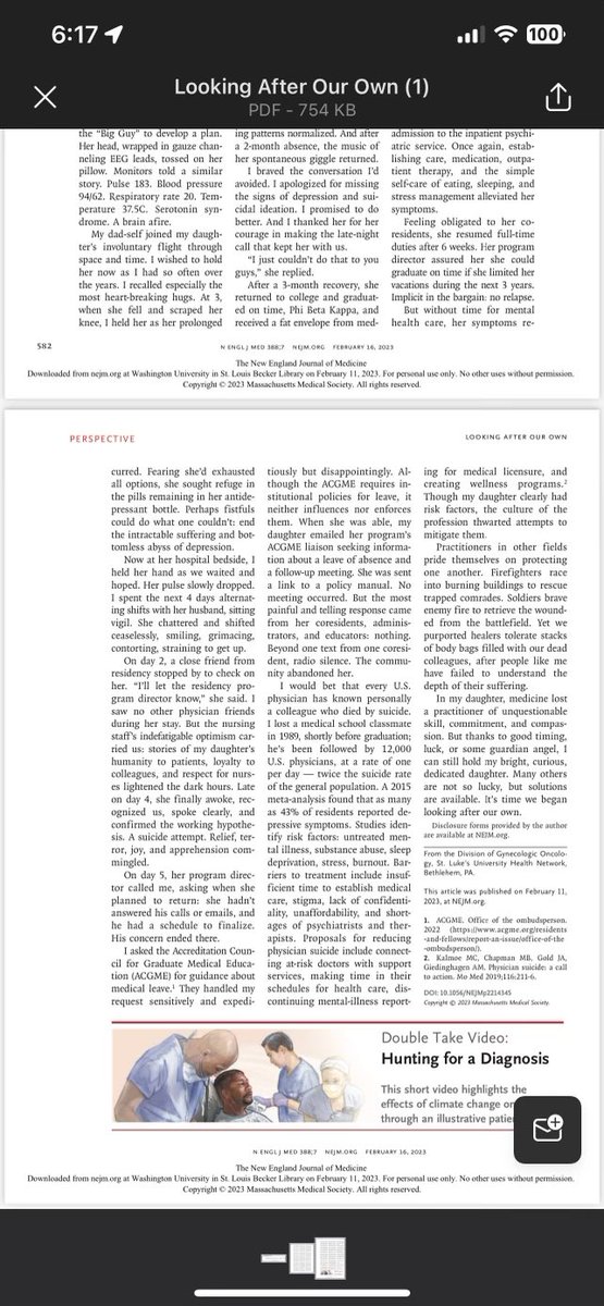 Residency is one of the most physically and mentally taxing things I’ve ever done. Here is a phenomenal narrative medicine perspective by one of my very own attendings @journeycancer about protecting our own. Thank you for sharing your story, Drs. Boulay @NEJM #narrativemedicine