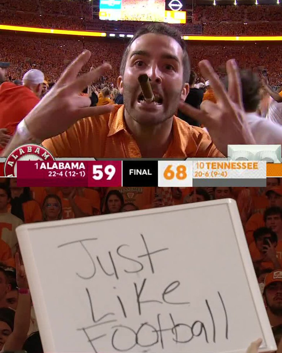SECNetwork's tweet photo. TENNESSEE TAKES DOWN NO. 1 BAMA 🍊 @Vol_Hoops https://t.co/eFaSbHv31E