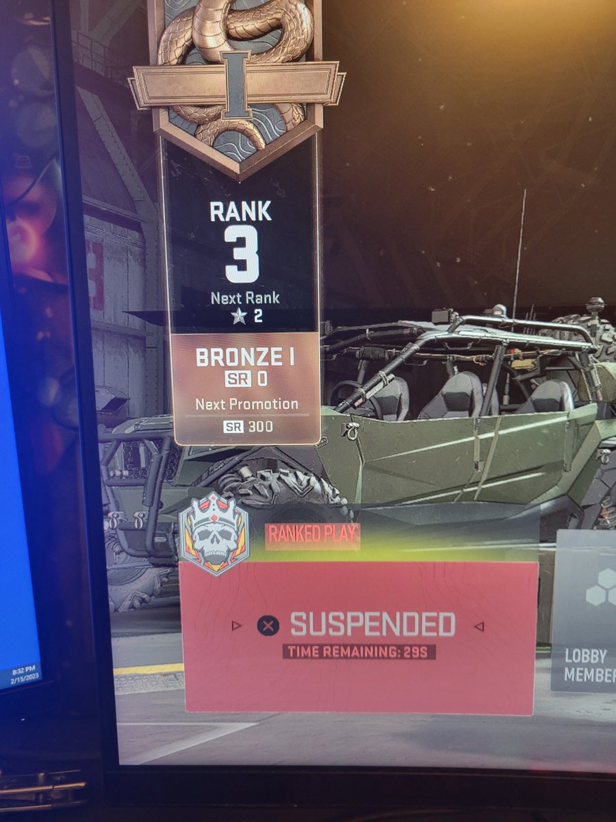 ImUnknown34's tweet photo. How did someone else on the other team back out ended the match. I get suspended and got reset to bronze 1? Day 1 and its already bugged. What a joke. https://t.co/9zQdgTloSy