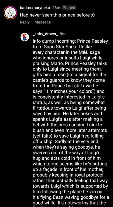 Glad to introduce anyone to Prince Peasley. More people need to know of Luigi's canonical bi awakening 🙌 