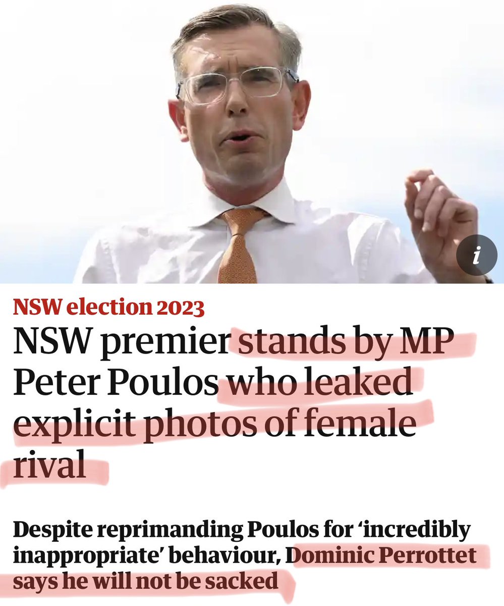 SarkySage's tweet photo. This alone is reason enough to boot him and the government he leads out of office. Full stop.

If this is not a sackable offence then he’s completely out of touch with the majority of us.

Come on my NSW friends, you got this.

#KickThisMobOut #NSWvotes #NSWpol https://t.co/TXFxdyW6iC