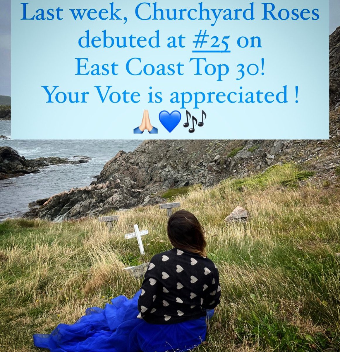 Please vote for my song, Churchyard Roses, and help me climb to the top! 🎶💙 @EastCoastTop30 docs.google.com/forms/d/e/1FAI…