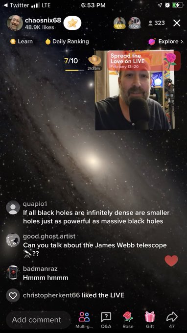 My favorite use for TikTok has become listening to live talks about astronomy. It&rsquo;s super interesting