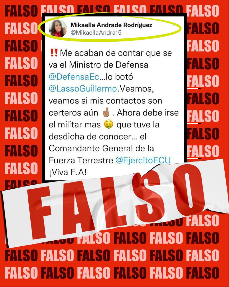 SegcomV's tweet image. Circula información falsa en redes sociales que pretenden confundir a los ecuatorianos. El Ministro de Defensa se mantiene como parte del Gabinete del Gobierno Nacional. Solicitamos a la ciudadanía mantenerse informada por fuentes oficiales.