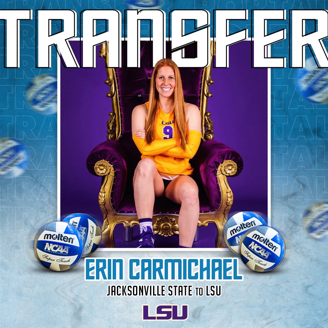 𝗧𝗿𝗮𝗻𝘀𝗳𝗲𝗿

✏️: Erin Carmichael
🏐: Libero
🎓: Graduate Student
⬅️: Jacksonville State
➡️: <a href="/lsuvolleyball/">LSU Volleyball</a> 

#CollegeVBTransfers | #NCAAWVB