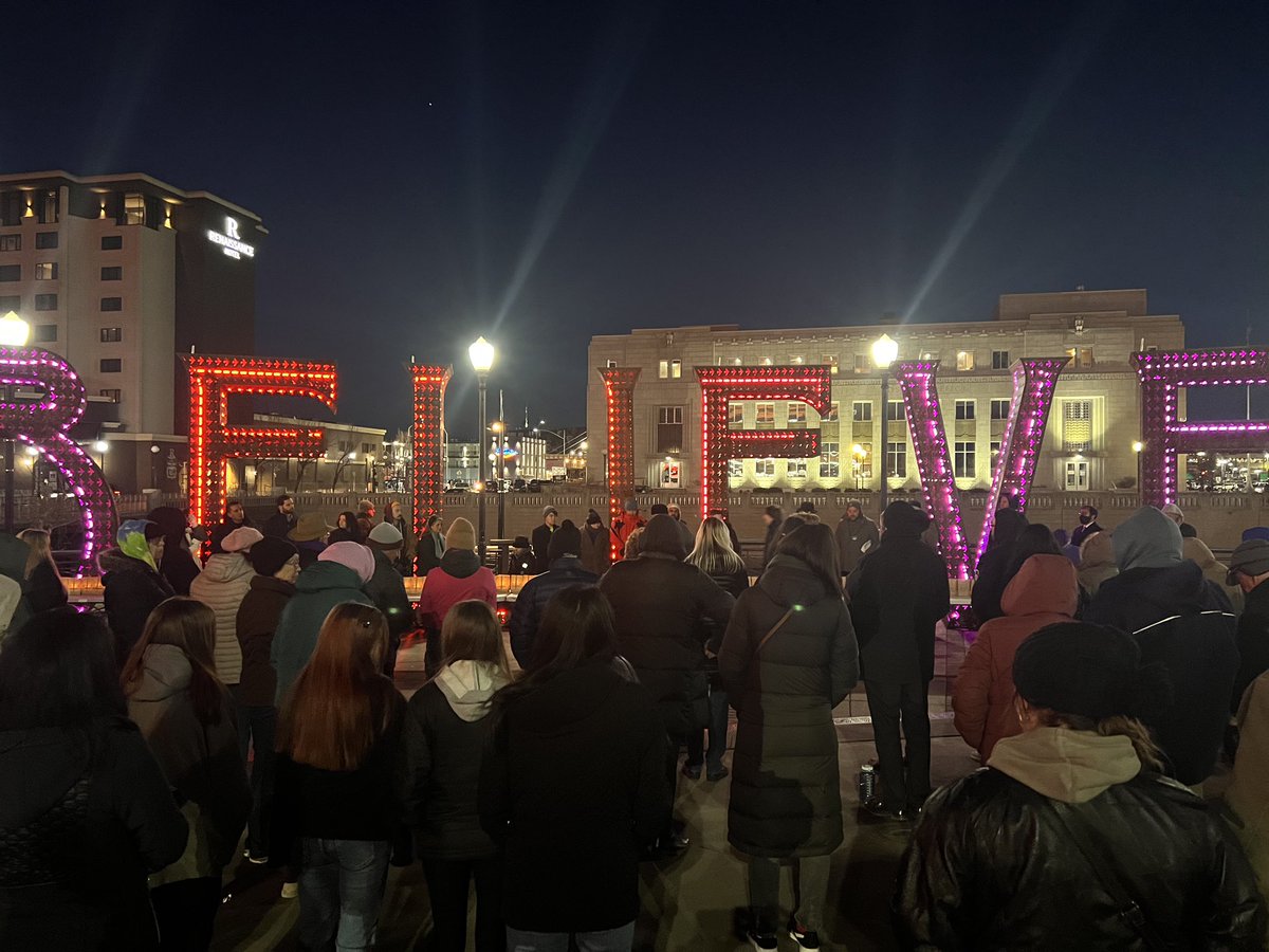 OurTownReno's tweet photo. A somber multilingual candlelight vigil tonight for those who lost their lives on the streets unhoused in Nevada last year including here in #Reno photos by @jacobkostu https://t.co/sxtOYO5mlh