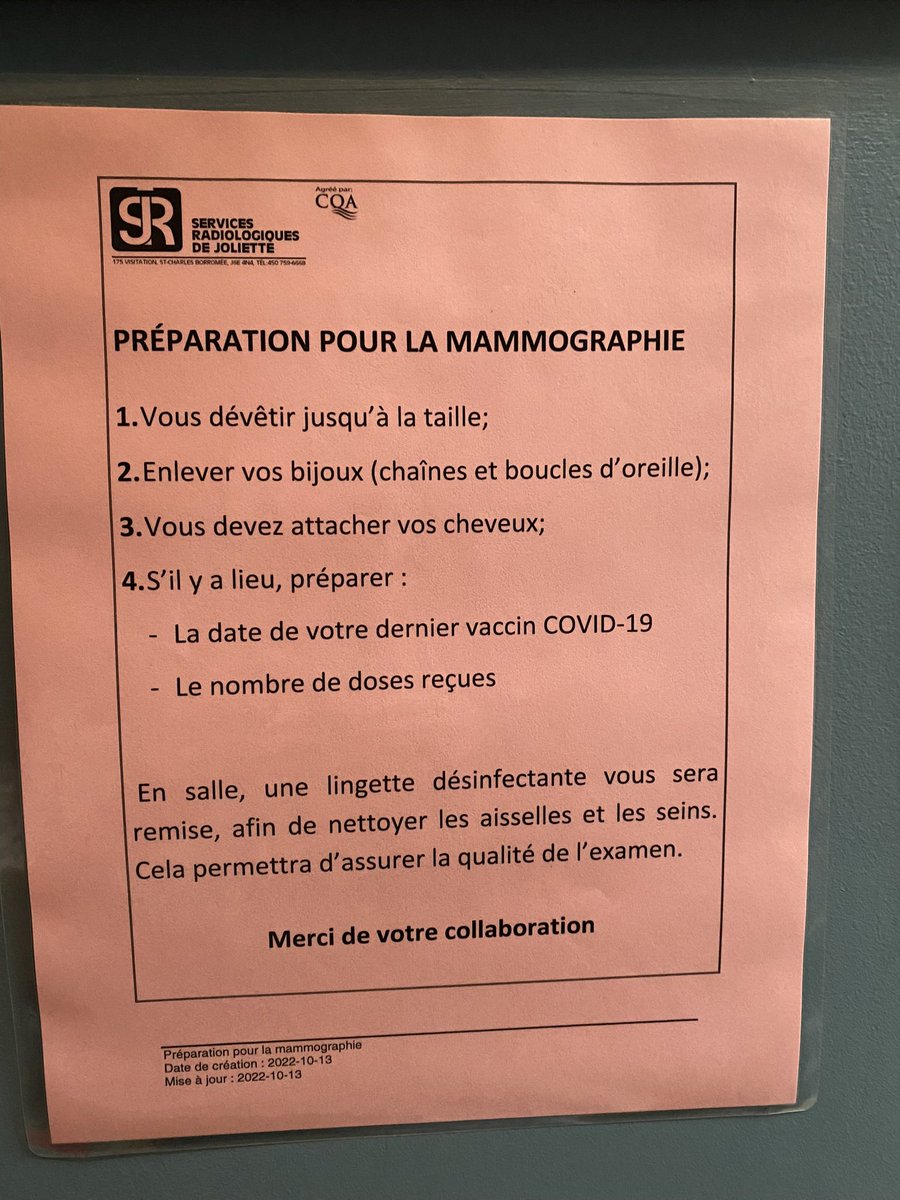 Je suis allé passer un rx hier et il y’avait ça dans le cubicule. Ma question est pourquoi nous demandent ils si nous sommes vacciné, quand et combien de doses? Merci ☺️