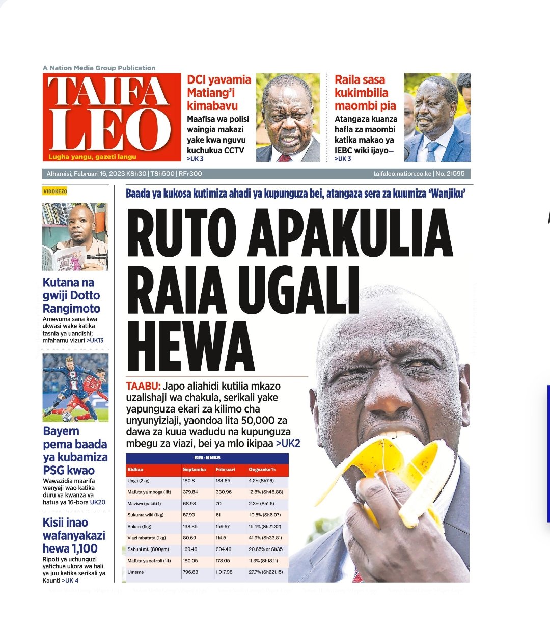 Rude headline on Kenya's Taifa Leo tabloid, reporting Ng'ang'a and