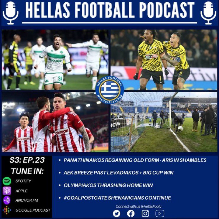 HellasFooty's tweet photo. #HellasFootyPod E23 is out now!
#GoalPostGate continues on but it doesn’t seem to bother AEK on the field as they continue to win!
With Giannoulis performing highly and Tsimikas getting minimal minutes, what will Poyet do?
Link below ⬇️
https://t.co/3lDJezcoux https://t.co/PsvdBVY8Bq