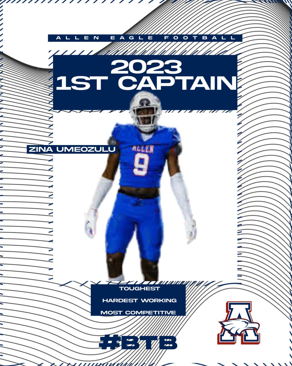 🚨TEAM CAPTAIN🚨

Congratulations, <a href="/zina_umeozulu/">Zina “ZOO” Umeozulu</a> for earning the right and being named our 1st team captain of the 2023 Football Season! 

#BTB | #WeWillWin | <a href="/CoachLWig/">Lee Wiginton</a>