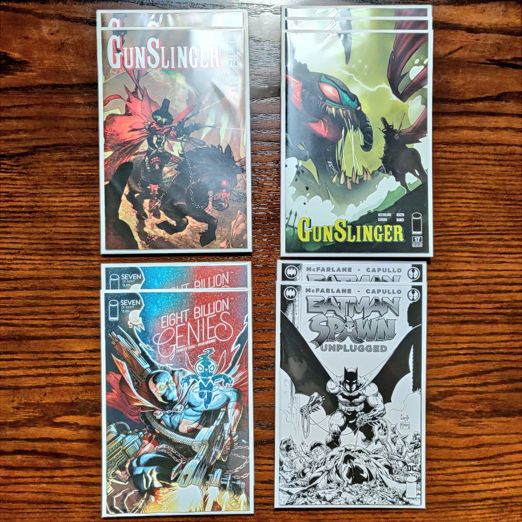 Crispy Comic News and Reviews (@crispy_simmons) on Twitter photo A bit of today's #NCBDHaul. The Batman/Spawn Unplugged Wrap-around cover is an awesome addition to the B/S collection. But the cover of the week has to go to the gorgeous <a href="/tomaselli_art/">Francesco Tomaselli Art</a> GunSlinger cover. I'll always have a soft spot for Violator Covers. Had to grab a couple! 🔥😈 A bit of today's #NCBDHaul. The Batman/Spawn Unplugged Wrap-around cover is an awesome addition to the B/S collection. But the cover of the week has to go to the gorgeous <a href="/tomaselli_art/">Francesco Tomaselli Art</a> GunSlinger cover. I'll always have a soft spot for Violator Covers. Had to grab a couple! 🔥😈