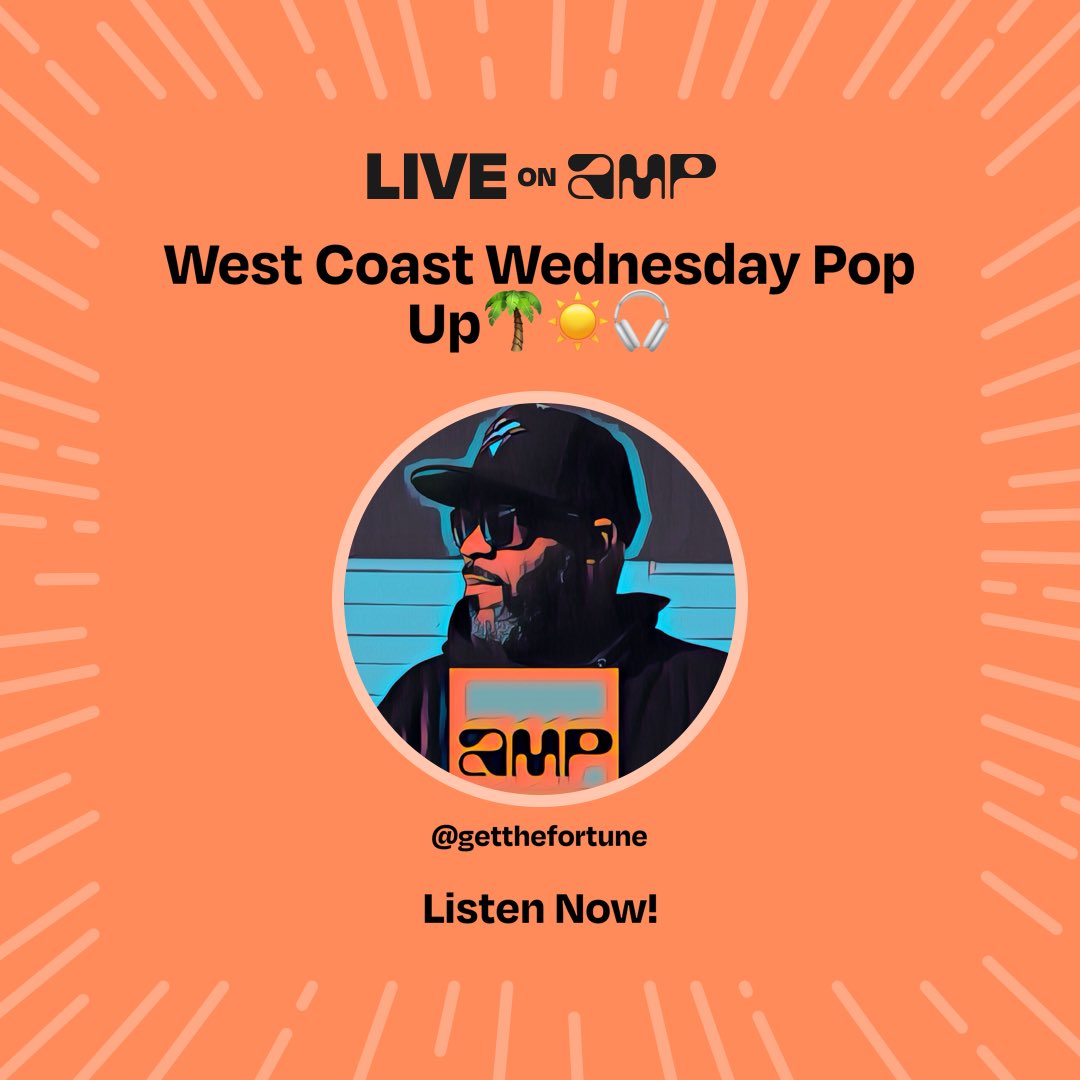 fortune5radio's tweet photo. My show, West Coast Wednesday Pop Up🌴☀️🎧, is going live on Amp right now. Tune in! https://t.co/sgjy1S5Jsz @onamp @AmpInfluencers #AMPCrew #liveonamp https://t.co/Axev3i005t