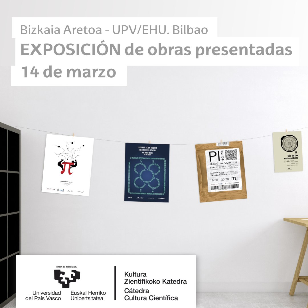 Concurso "Un cartel para el día de PI" colaboración con <a href="/Zientzia/">Katedra</a> 

🥇1er premio: Codificando a Pi, fecha y hora de  Nuria González 

🥈2do premio: PIxD de Laura Vázquez

🖼️Exposición de las obras presentadas