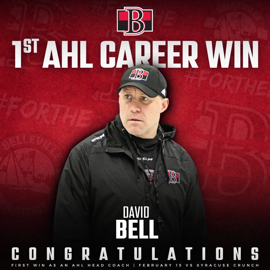 Congratulations to #BellevilleSens Interim Head Coach David Bell on his first career AHL win tonight!

#ForTheB | #MackayMilestone