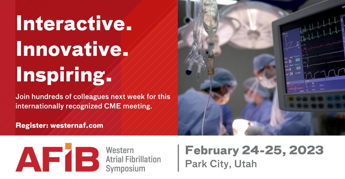 The best dedicated <a href="/AFib_Disease/">Atrial Fibrillation</a> meeting <a href="/westernAFib/">Western Atrial Fibrillation Symposium</a> is about a week away. The program is filled with innovation. I highly encourage my colleagues in #Neurology #cardiology to consider registering for this excellent scientific event <a href="/nmarrouche/">Nassir Marrouche</a> theafibmeeting.com/agenda