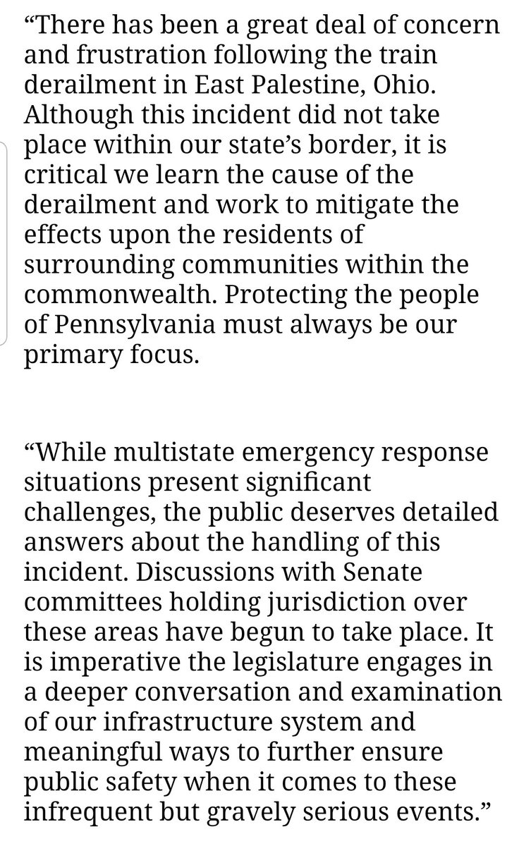 StephenJ_Caruso's tweet image. Inbox: Pa. Senate Majority Leader Joe Pittman (R., Indiana) says discussions have started about how to respond to the East Palestine, OH train derailment. "It is imperative the legislature engages in a deeper conversation and examination of our infrastructure system..."