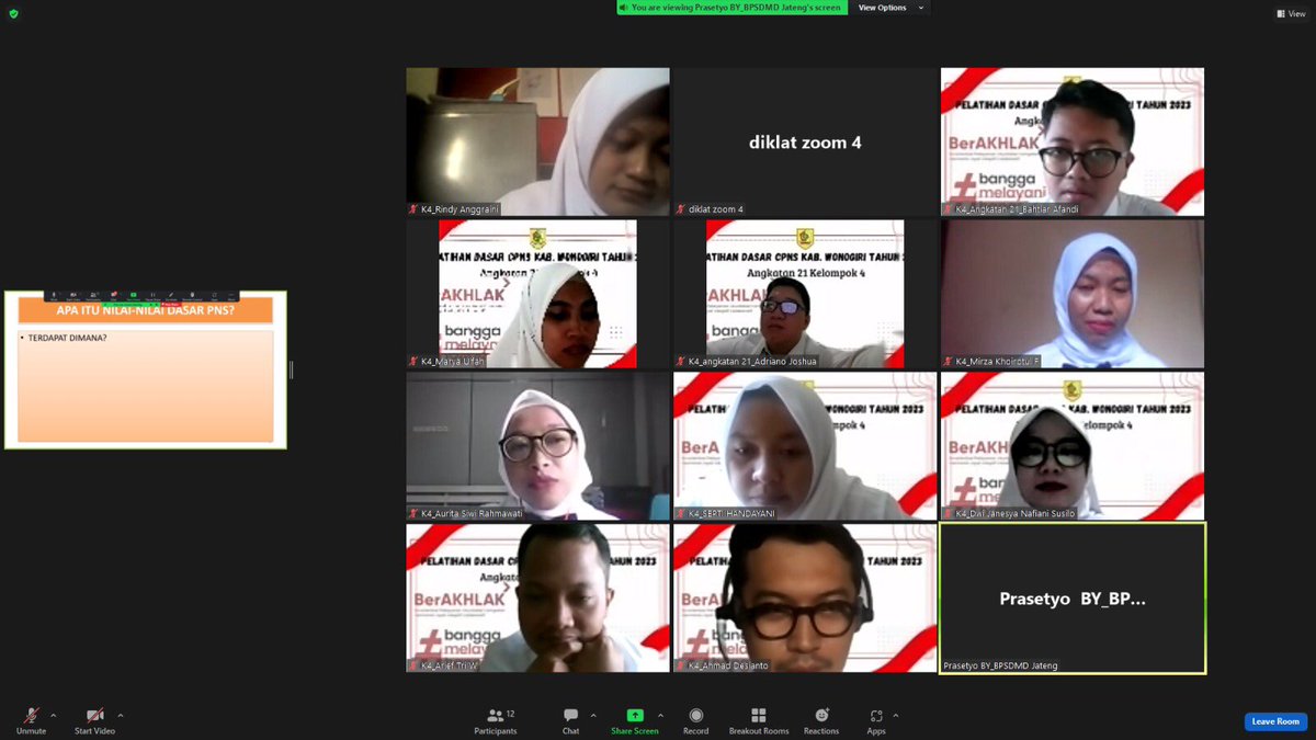 bkpsdmwonogiri's tweet photo. Penyampaian materi agenda 2a. Nilai-Nilai Dasar PNS latsar CPNS angk 21 kab. Wonogiri pola kerjasama dengan BPSDMD prov. Jateng @bpsdmdjtg @mBangunWonogiri https://t.co/XuEQNcxzWI