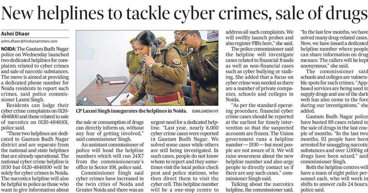 DhaorAshni's tweet photo. #noida Residents can lodge their complaints at 0120-4846100 for cyber crimes and 0120-4846101 for sale of narcotics, said @noidapolice. @CP_Noida https://t.co/DfKWULxqlM