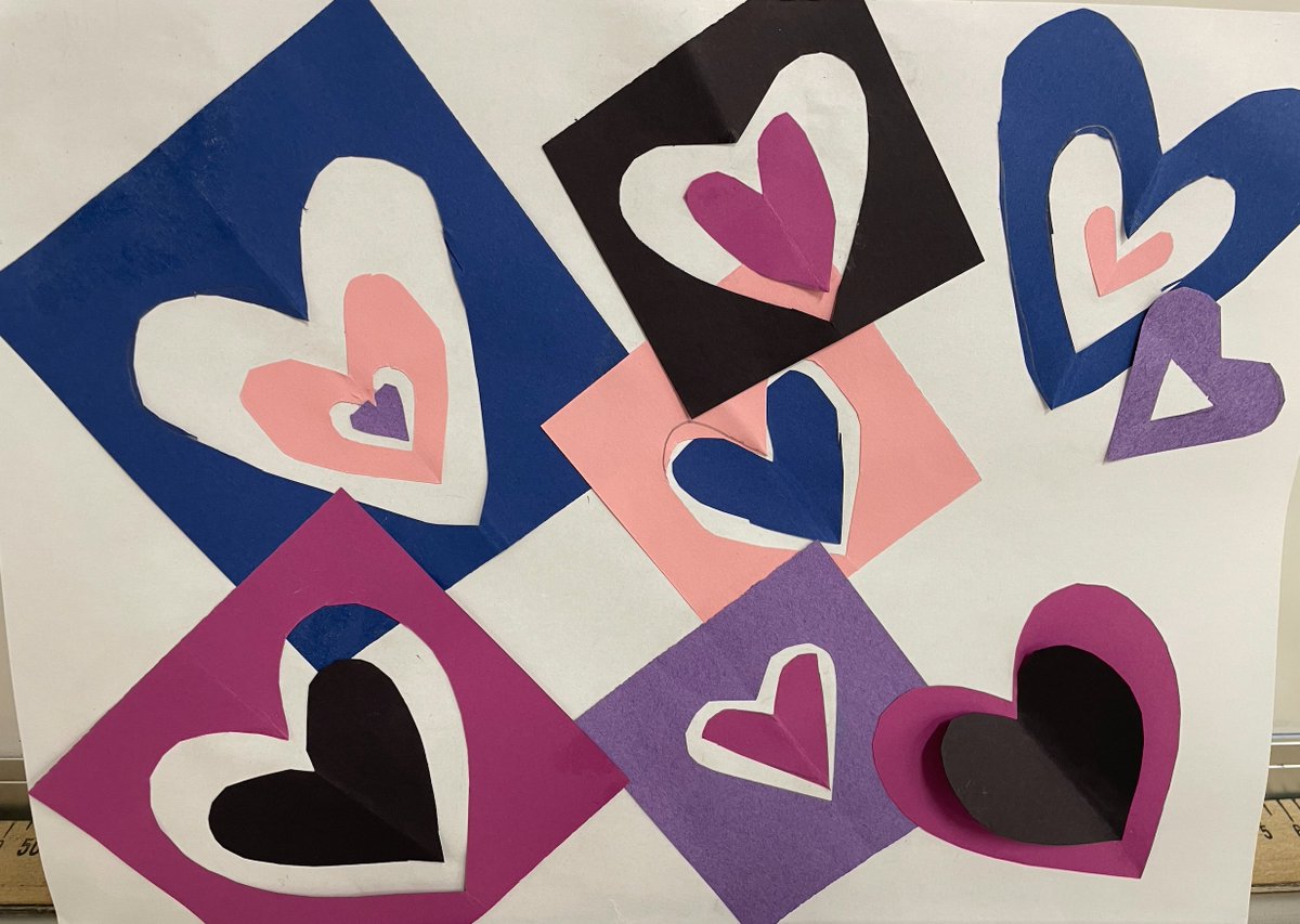 4th graders made positive/negative heart collages! ❤️🧡💛💚💙💜🤎🖤 #ItsNotMagicItsArt #TheArtsMustGoOn
