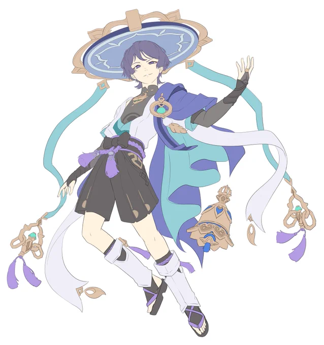 放浪者/スカラマシュ メイキングラフ→線画→塗り→完成#原神 #Genshin_impact 