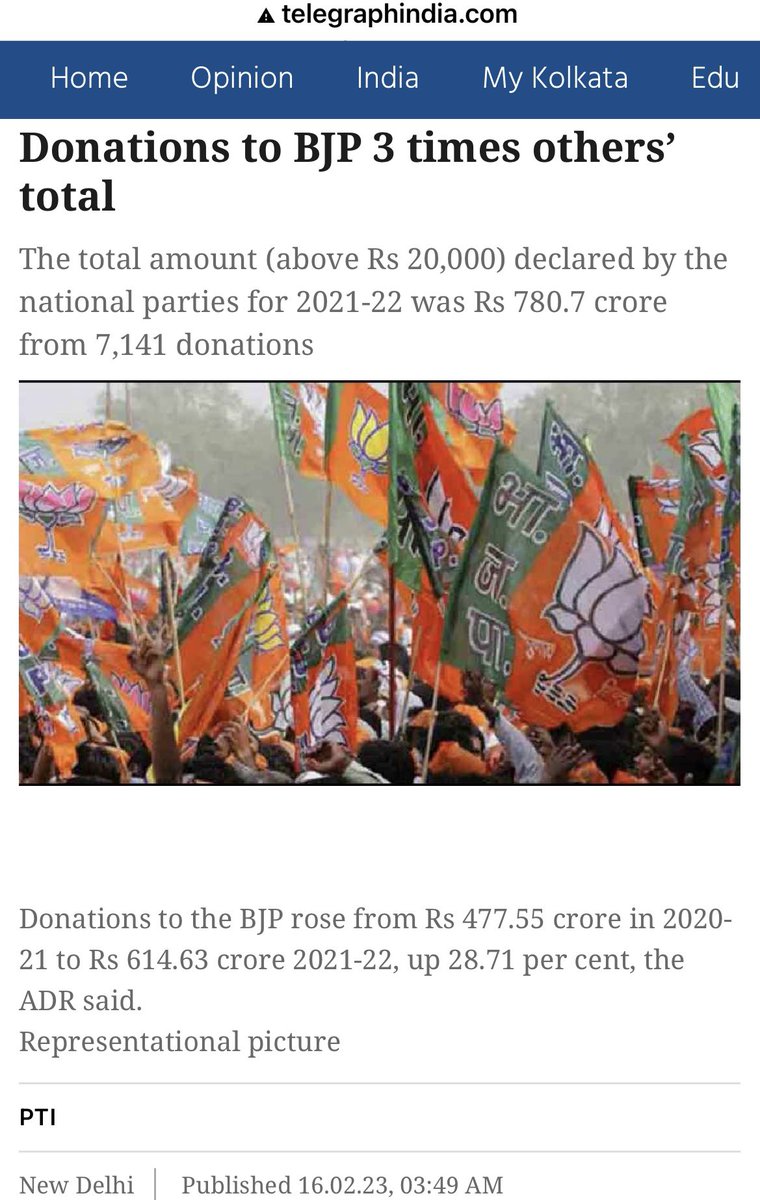 TheSincereDude's tweet image. The trend of growth in donations to BJP is exactly similar to the trend of growth in Adani&apos;s wealth (2020-2022)! 👇
This is why the entire BJP and its ministers, including the PM of India, keep defending Mr. Adani &amp;amp; are afraid of JPC inquiry on #AdaniScam2023 !
#ModiAdaniNexus