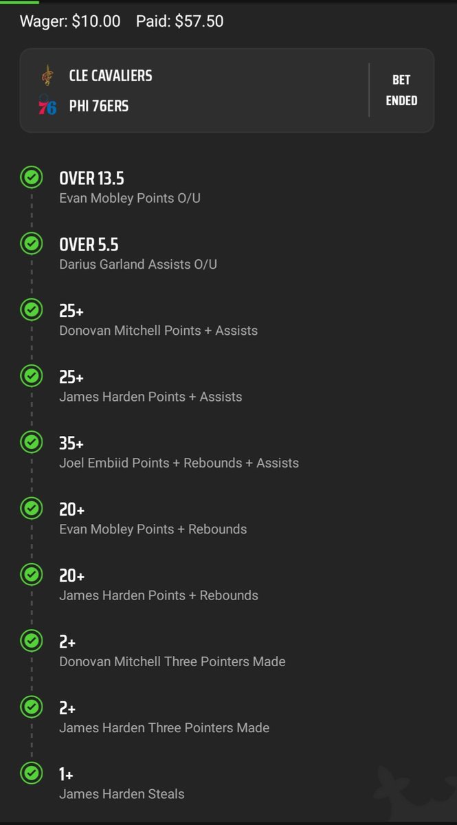 rdodsonsports's tweet photo. That's a winner on a No Sweat SGP. #sportsbettingtwitter #CLEvsPHI #NBA https://t.co/54sbxcRD6F
