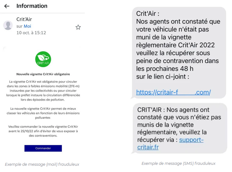 PrefAquitaine33's tweet photo. ⚠️Vous avez reçu un message pour commander une vignette #CritAir, ressemblant aux messages ci-dessous ?❌Attention, il s'agit d'une tentative d’hameçonnage !

Il n'existe qu'un seul site officiel pour commander vos vignettes👉https://t.co/R15u3fpyaS https://t.co/3rrdeuMKsm