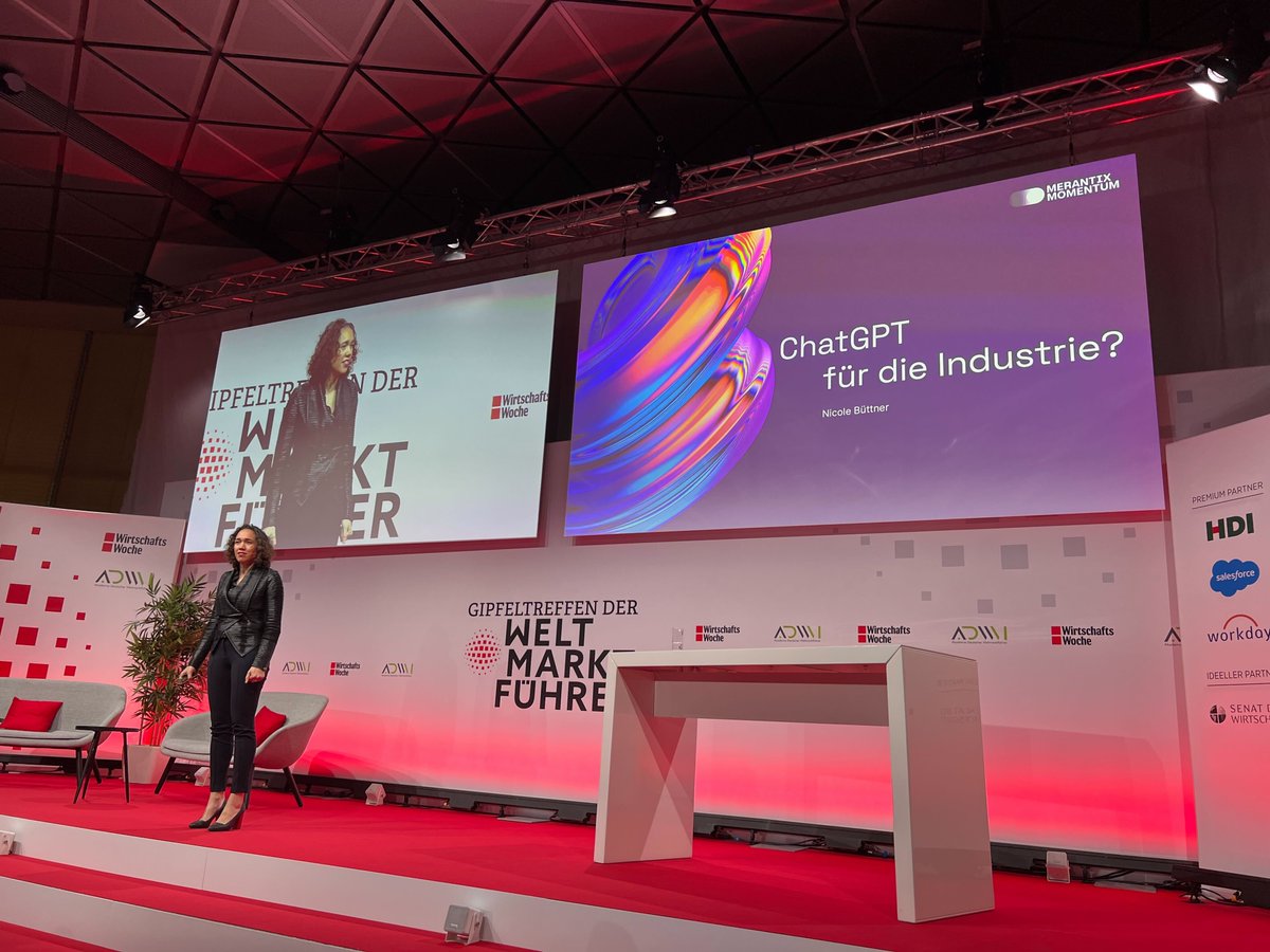 Exciting news from the Weltmarktführer Gipfel! Our CEO @nicolebuettner shared insights on #ChatGPT, the generative AI technology that can revolutionize your business. Join our webinar to learn more and secure your spot now! 👉 lnkd.in/ewZAFJSz