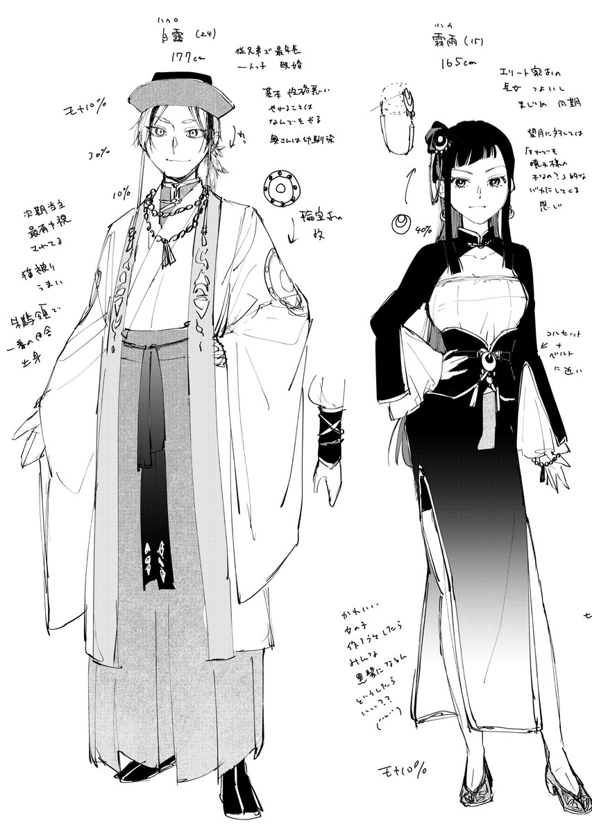 最初期のキャラデザが出てきました
望月と初月は服装が少し違うくらい、白露はほぼ変化なく、霖雨は黒髪ストレートが初月と被る上に親戚だから顔立ちも似るのどうしたらいいかなと担当さんに相談した結果お団子が二つのピンク髪になりました
ピンクにして良かったです