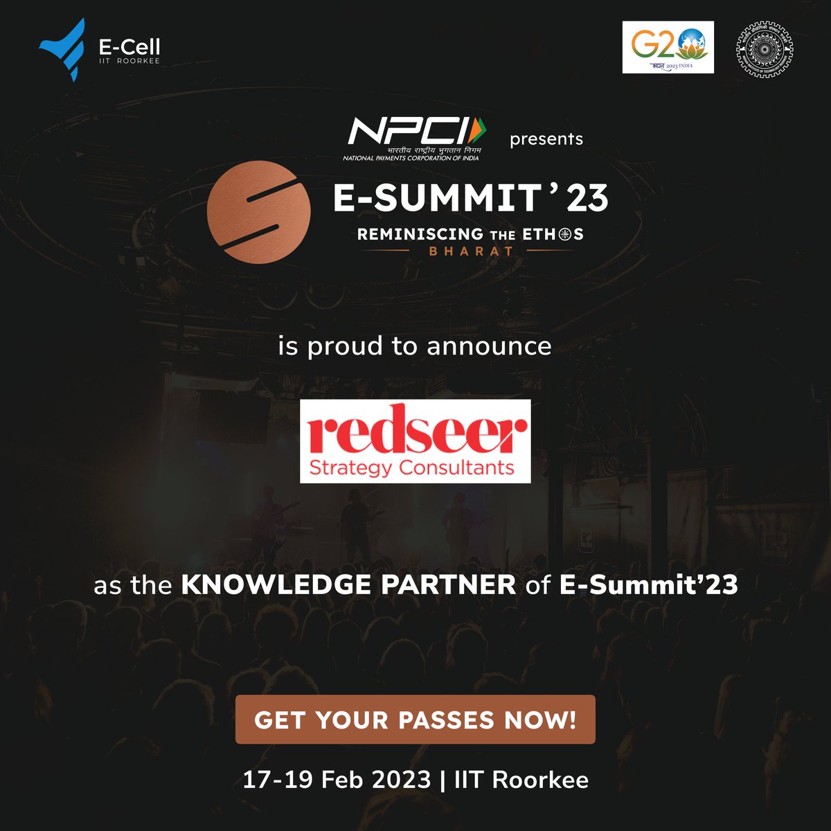 We are proud to announce <a href="/Redseer/">Redseer Strategy Consultants</a> as the official knowledge Partner of ESummit'23 IIT Roorkee!

#ESummit #ESummitIITR  #IIT #IITR #IITRoorkee #ESummit2023 #ECell #ECellIITR #AnnualFest #India #Entrepreneurship #Startups