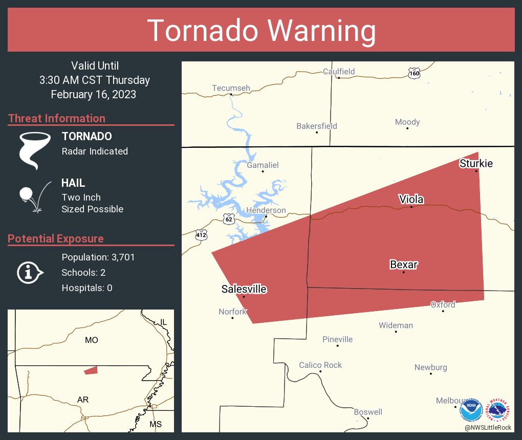 NWS Tornado on Twitter "Tornado Warning including Salesville AR, Viola AR and Briarcliff AR