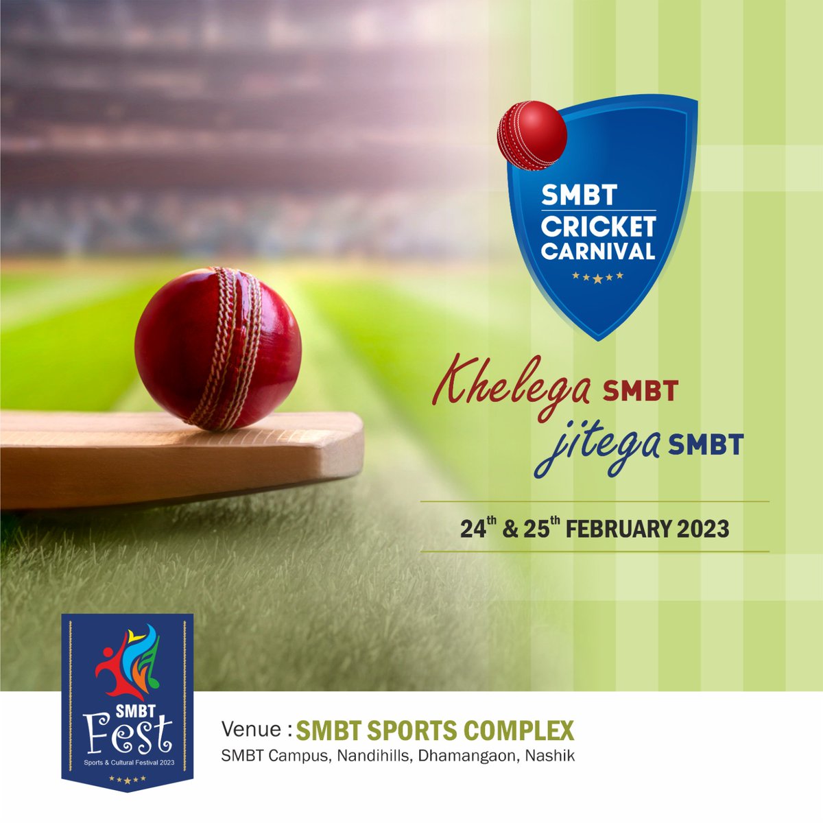 Khelega SMBT
Jitega SMBT

We are super excited to watch SMBT Cricket Carnival.

Let's greet at the SMBT Sports Complex, Nandi Hils, Dhamangaon, Nashik!

#SMBT #Cricket #cricketlovers #cricketvideos #SMBTFest2023 #Cricket_Carnival #Nashik #nasik