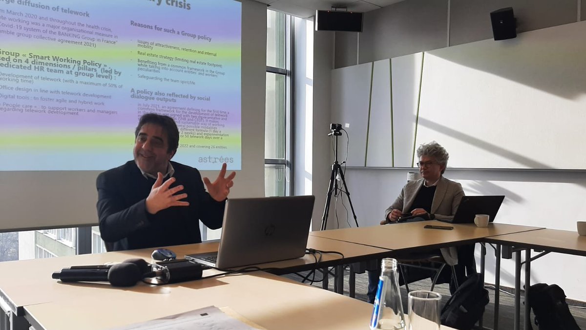IRsmart_EU's tweet photo. Second in-presence #IRsmart workshop starts with the thought-provoking presentation by @ChristoTeissier on out-of-office work in the banking sector in France https://t.co/Cbrlg5pvMp