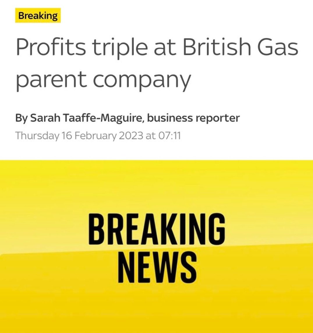 Otto_English's tweet photo. £3.3 billion in profits. 

Three times as much as the previous year.

Meanwhile, millions are struggling to pay their bills. Absolutely revolting #BritishGas https://t.co/JDFOLacPDo