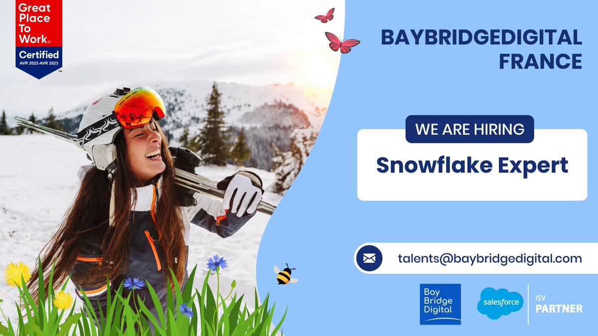 Join the BayBridgeDigital team as a Snowflake Expert and drive digital transformation for top companies. 

Apply: lnkd.in/egkhbQ8z
Contact: samar@baybridgedigital.com

#Snowflake #DataEngineer #DigitalTransformation #hiring #DataArchitecture #Recrutement #baybridgedigital
