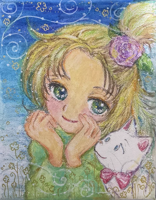 ⋯お出かけしたいね#アナログイラスト キャンバス水彩ペンシルオイルパステルキャンバス練習中 