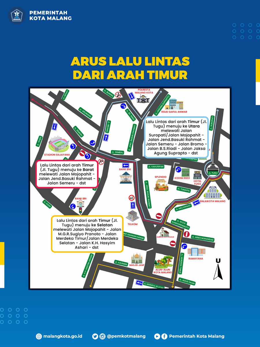 PemkotMalang's tweet photo. #nawakngalam Berikut ini disampaikan informasi SKEMA UJI COBA Manajemen dan Rekayasa Lalu Lintas Kawasan Klojen yang akan diberlakukan mulai Senin, 20 Februari 2023 mulai pukul 05.00 WIB. (1)

@dishub_mlgkota @satpolppmalang2 
@polrestamakota 

#info #malang #lalinmalang https://t.co/5K6N52cMKT